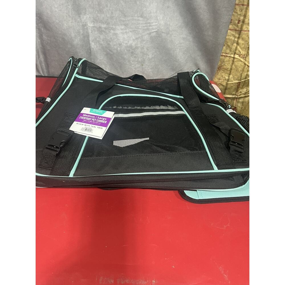 Frisco Basic Dog & Cat Carrier Bag, Black, Teal Trim, Medium/Large